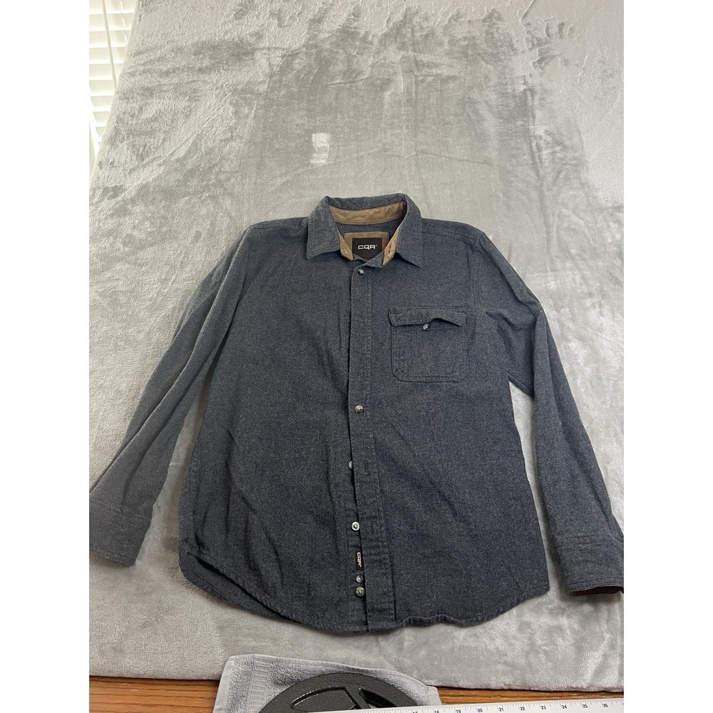 CQR Mens Shirt Small Gray Flannel Button Front Corduroy Trim Outdoor‎ Casual